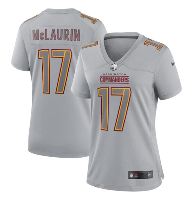 Women's Washington Commanders #17 Terry McLaurin Grey Atmosphere Fashion Stitched Game Jersey(Run Small) Women's Washington Commanders #17 Terry McLaurin Grey Atmosphere Fashion Stitched Game Jersey(Run Small)