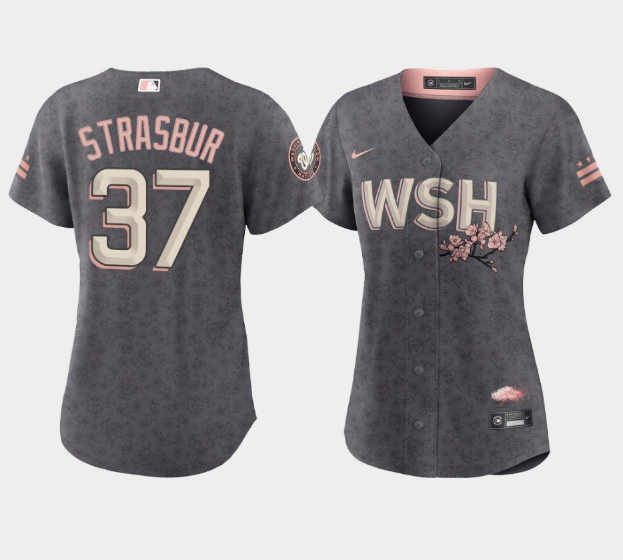 Women's Washington Nationals #37 Stephen Strasburg 2022 Grey City Connect Cherry Blossom Stitched Jersey(Run Small) Women's Washington Nationals #37 Stephen Strasburg 2022 Grey City Connect Cherry Blossom Stitched Jersey(Run Small)