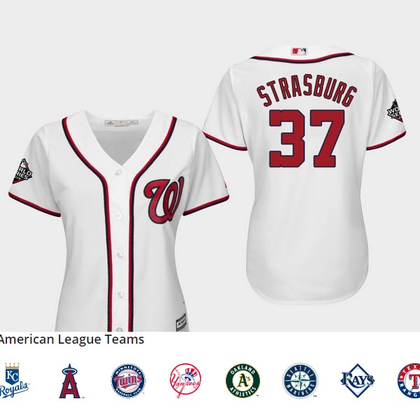 Women's Washington Nationals #37 Stephen Strasburg White 2019 World Series Bound Cool Base Jersey Women's Washington Nationals #37 Stephen Strasburg White 2019 World Series Bound Cool Base Jersey