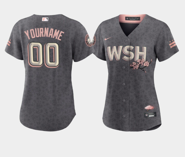 Women's Washington Nationals Active Player Custom 2022 Grey City Connect Cherry Blossom Stitched Jersey(Run Small) Women's Washington Nationals Active Player Custom 2022 Grey City Connect Cherry Blossom Stitched Jersey(Run Small)