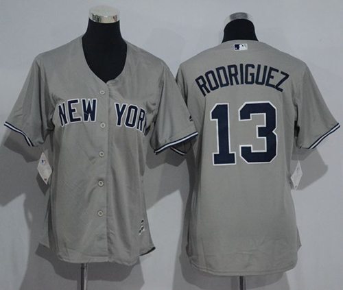 Women's Yankees #13 Alex Rodriguez Grey Road Stitched MLB Jersey