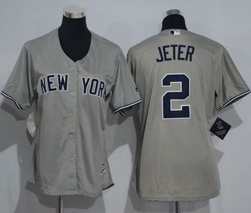 Women's Yankees #2 Derek Jeter Grey Road Stitched MLB Jersey