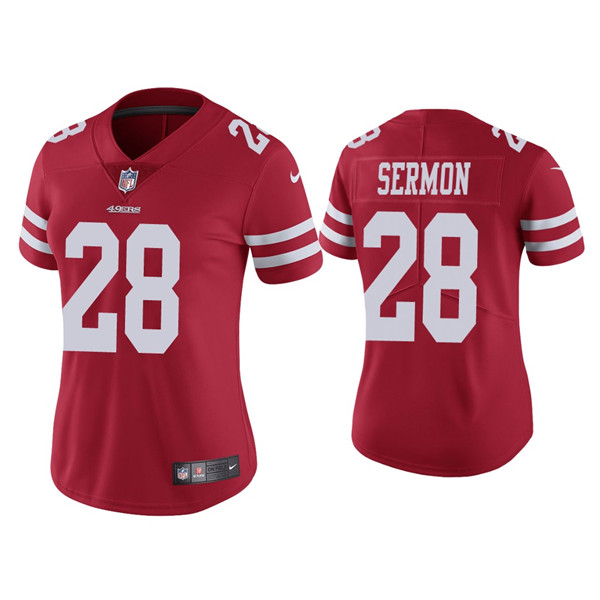 Women 49ers #28 Trey Sermon Red Jersey Women 49ers #28 Trey Sermon Red Jersey
