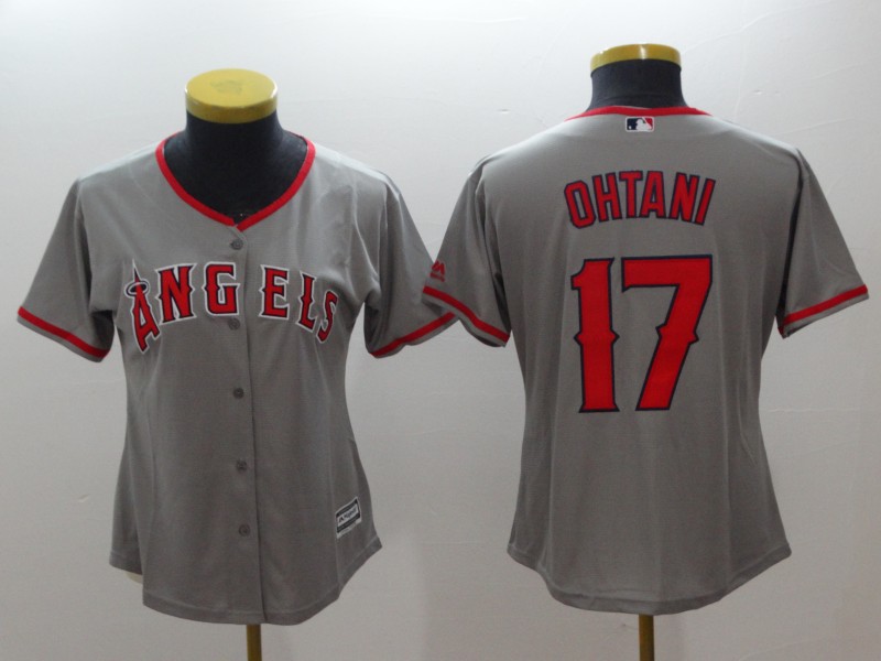 Women Angels 17 Shohei Ohtani Gray Women Cool Base Jersey