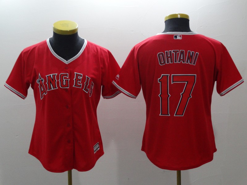 Women Angels 17 Shohei Ohtani Red Women Cool Base Jersey