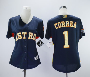 Women Astros 1 Carlos Correa Navy 2018 Gold Program Women Cool Base Jersey