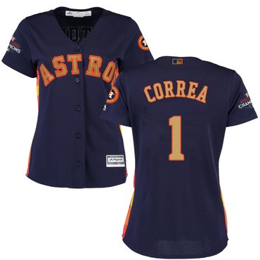 Women Astros 1 Carlos Correa Navy Women 2017 World Series Champions Cool Base Jersey