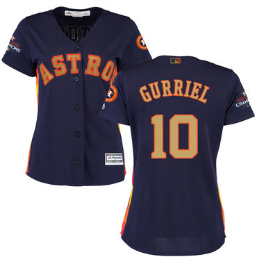 Women Astros 10 Yuli Gurriel Navy Women 2018 Gold Program Cool Base Jersey