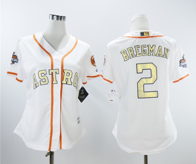 Women Astros 2 Alex Bregman White Women 2018 Gold Program Cool Base Jersey