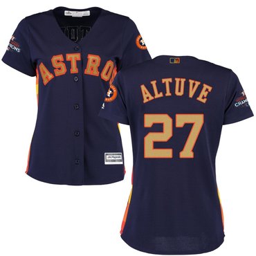 Women Astros 27 Jose Altuve Navy Women 2017 World Series Champions Cool Base Jersey