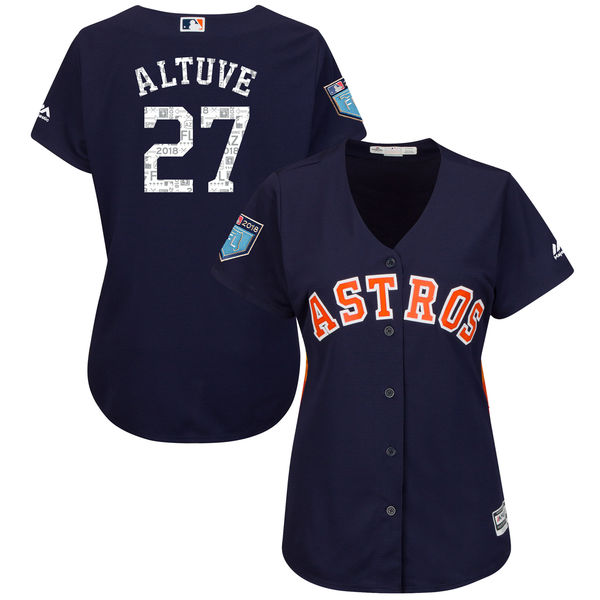 Women Astros 27 Jose Altuve Navy Women 2018 Spring Training Cool Base Jersey