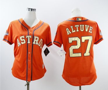 Women Astros 27 Jose Altuve Orange Women 2018 Gold Program Cool Base Jersey