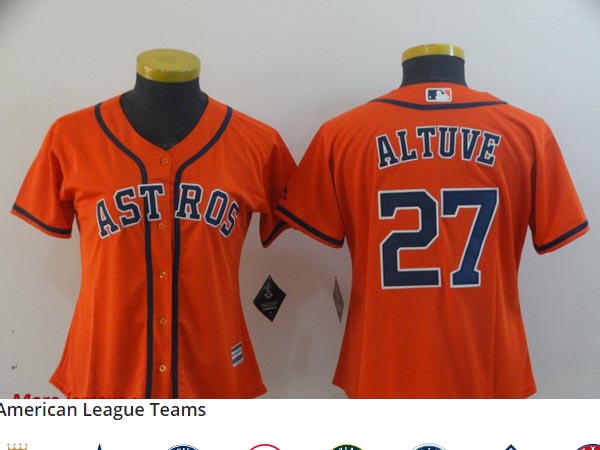 Women Astros 27 Jose Altuve Orange Women Cool Base Jersey