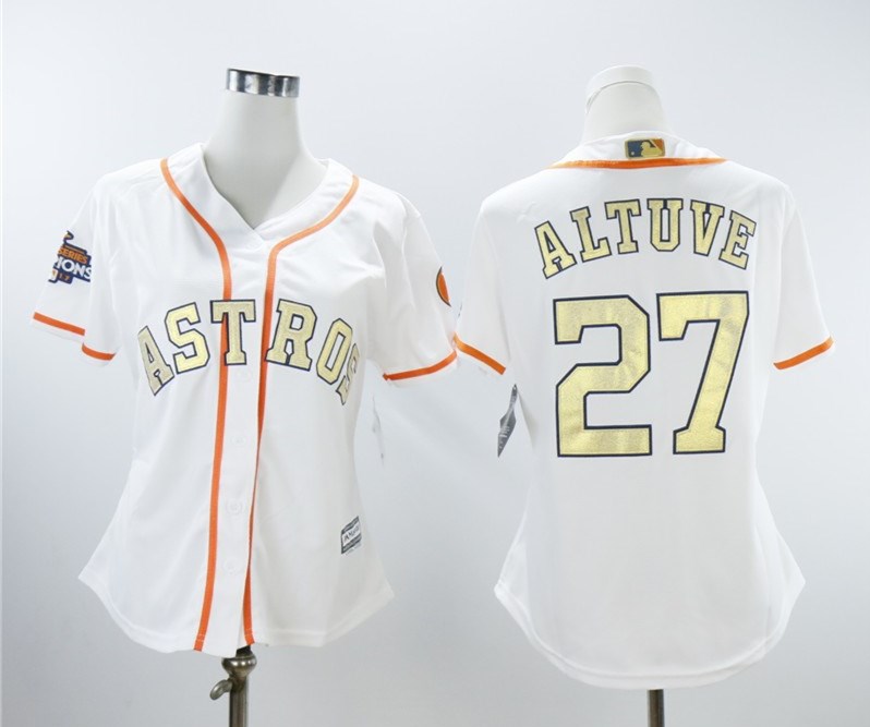 Women Astros 27 Jose Altuve White Women 2018 Gold Program Cool Base Jersey