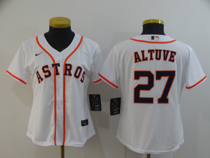 Women Astros 27 Jose Altuve White Women 2020 Nike Cool Base Jersey