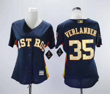 Women Astros 35 Justin Verlander Navy Women 2018 Gold Program Cool Base Jersey
