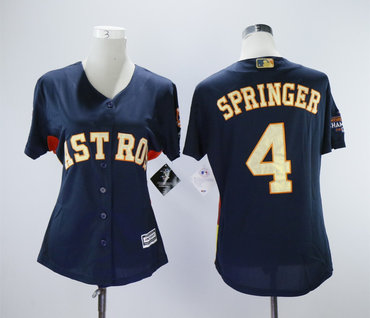 Women Astros 4 George Springer Navy Women 2018 Gold Program Cool Base Jersey