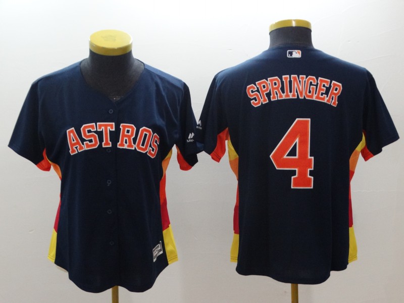 Women Astros 4 George Springer Navy Women Cool Base Jersey