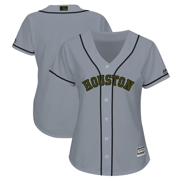 Women Astros Blank Gray Women 2018 Memorial Day Cool Base Jersey