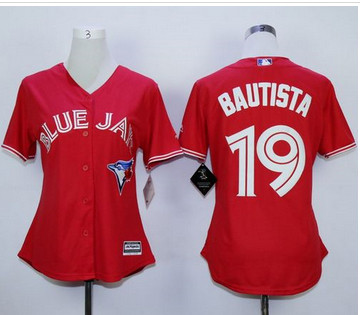 Women Blue Jays #19 Jose Bautista Red Canada Day Stitched MLB Jersey