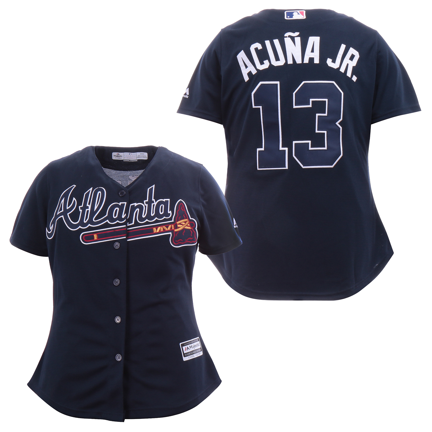 Women Braves 13 Ronald Acuna Jr. Navy Women Cool Base Jersey