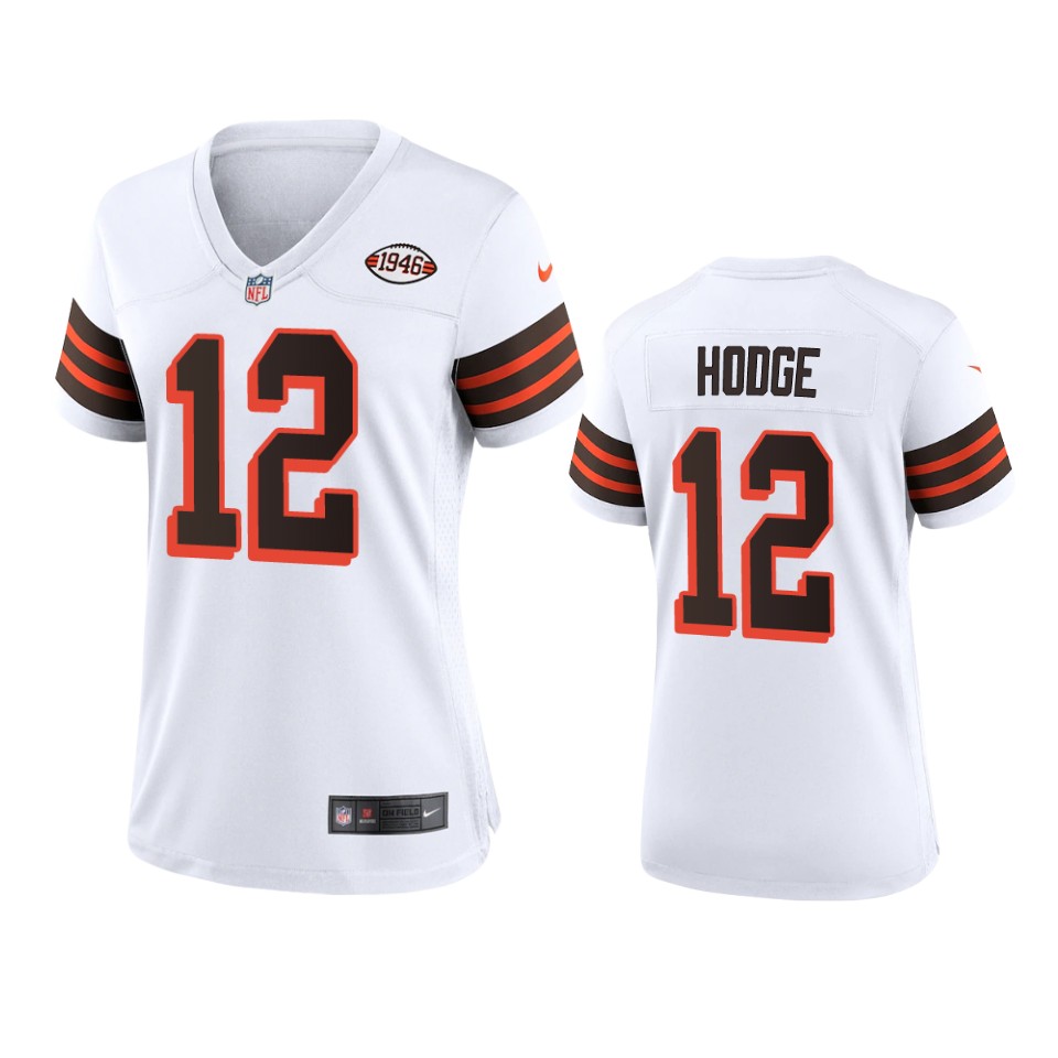 Women Browns #12 Khadarel Hodge Nike 1946 Collection Alternate Game Limited NFL Jersey - White Women Browns #12 Khadarel Hodge Nike 1946 Collection Alternate Game Limited NFL Jersey - White