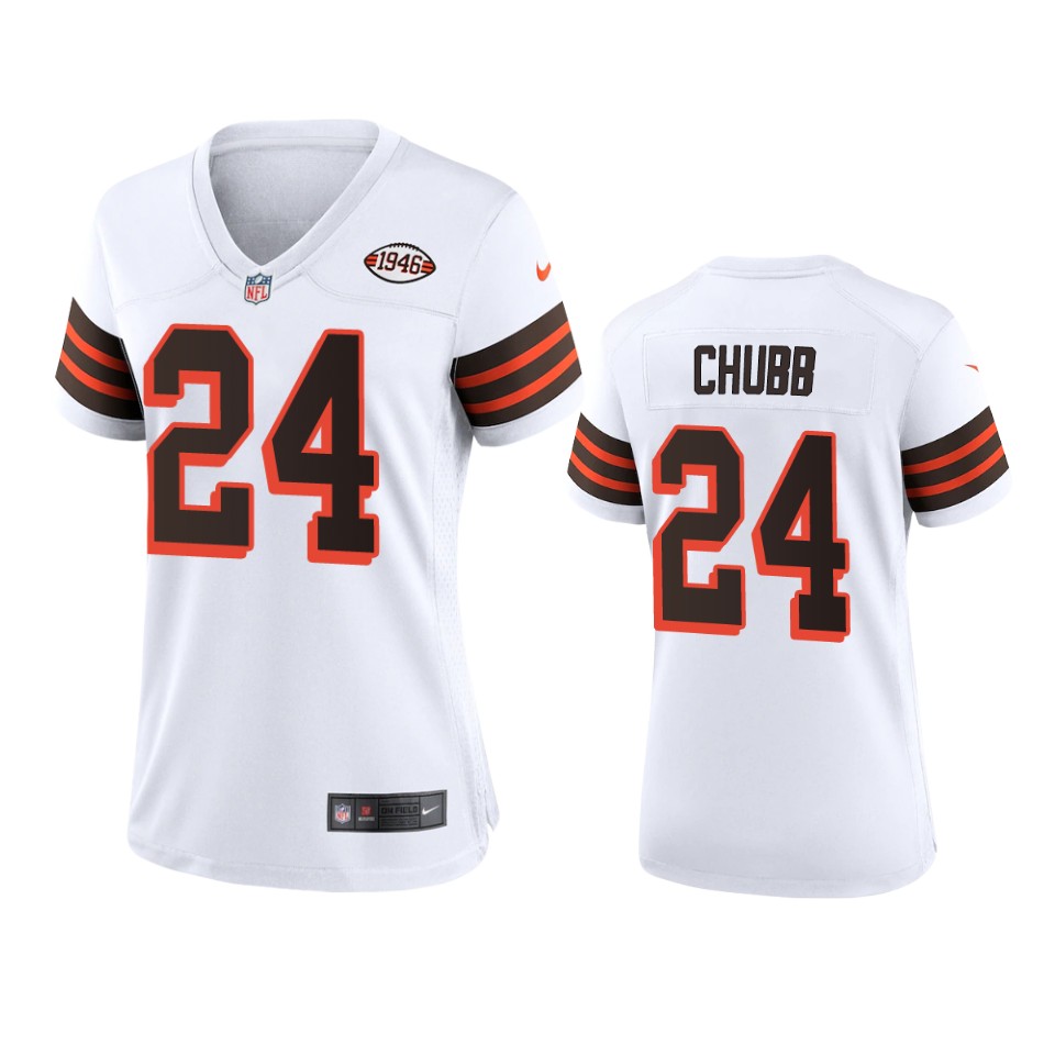 Women Browns #24 Nick Chubb Nike 1946 Collection Alternate Game Limited NFL Jersey - White Women Browns #24 Nick Chubb Nike 1946 Collection Alternate Game Limited NFL Jersey - White