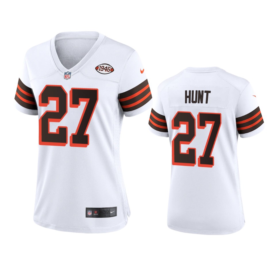 Women Browns #27 Kareem Hunt Nike 1946 Collection Alternate Game Limited NFL Jersey - White Women Browns #27 Kareem Hunt Nike 1946 Collection Alternate Game Limited NFL Jersey - White