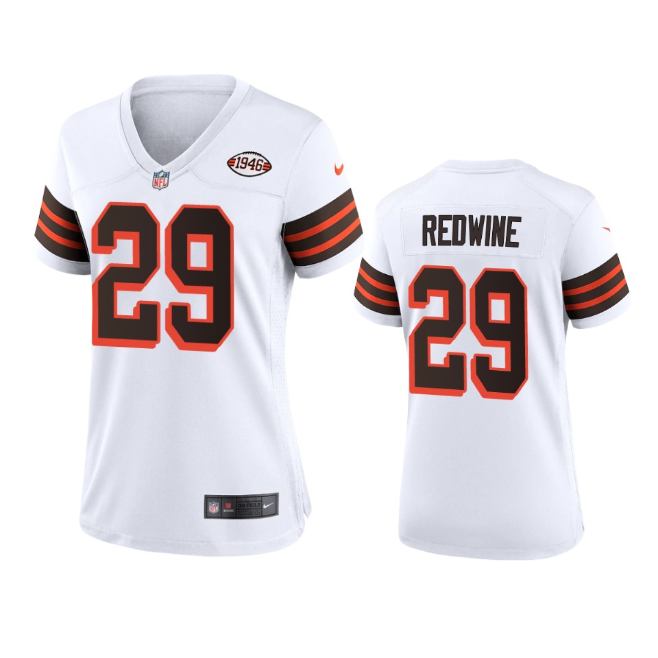 Women Browns #29 Sheldrick Redwine Nike 1946 Collection Alternate Game Limited NFL Jersey - White Women Browns #29 Sheldrick Redwine Nike 1946 Collection Alternate Game Limited NFL Jersey - White