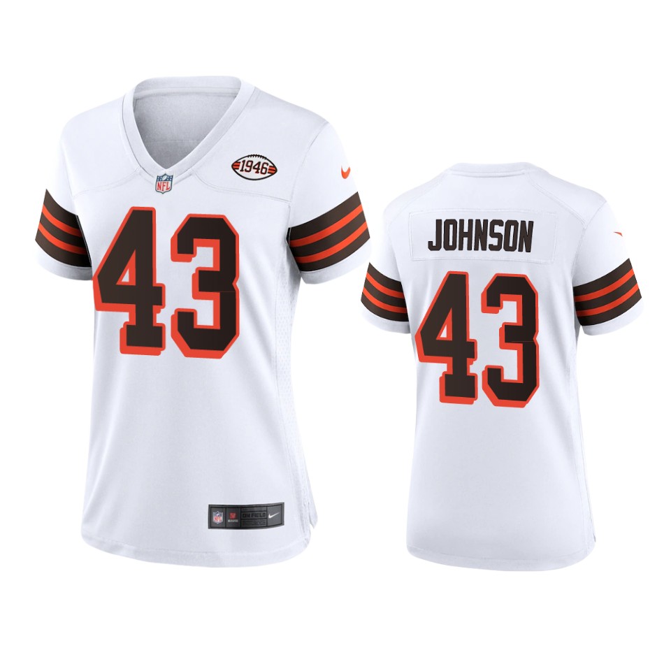 Women Browns #43 John Johnson Nike 1946 Collection Alternate Game Limited NFL Jersey - White Women Browns #43 John Johnson Nike 1946 Collection Alternate Game Limited NFL Jersey - White