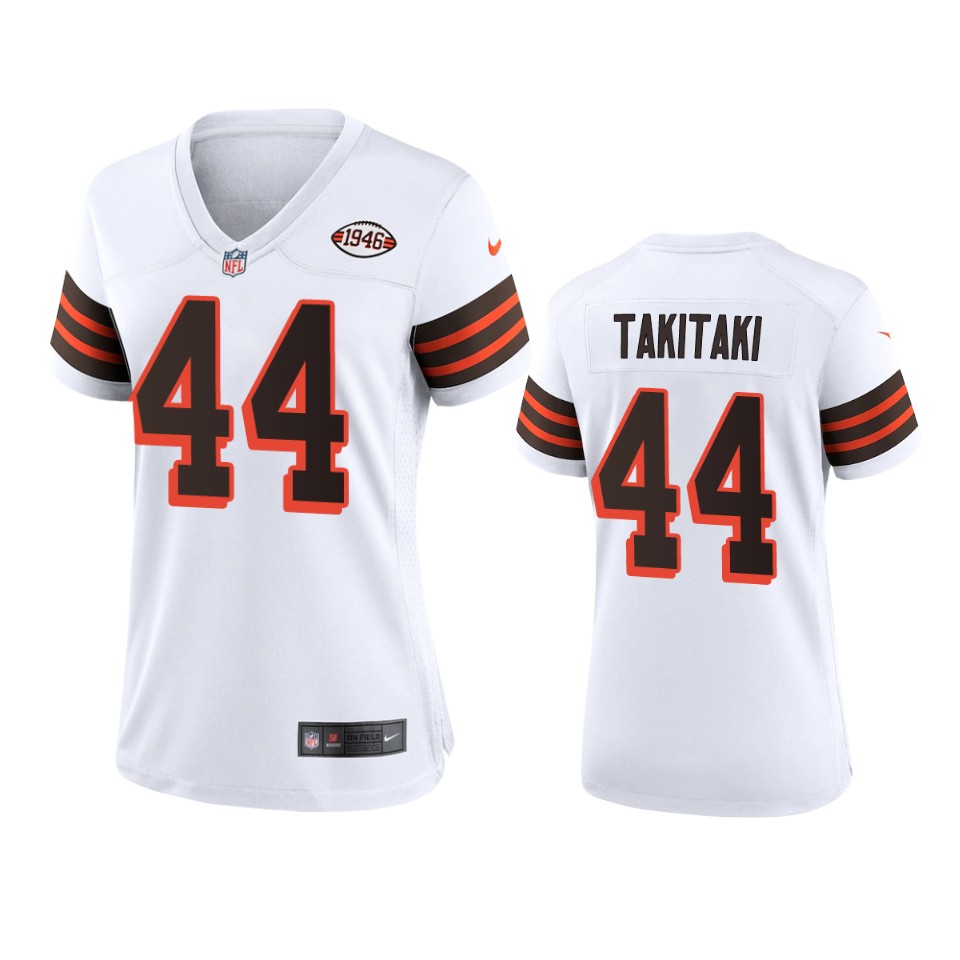 Women Browns #44 Sione Takitaki Nike 1946 Collection Alternate Game Limited NFL Jersey - White Women Browns #44 Sione Takitaki Nike 1946 Collection Alternate Game Limited NFL Jersey - White