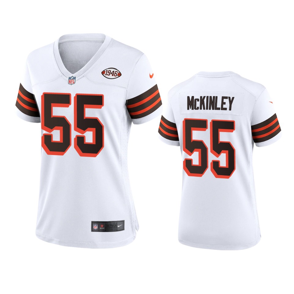 Women Browns #55 Takkarist Mckinley Nike 1946 Collection Alternate Game Limited NFL Jersey - White Women Browns #55 Takkarist Mckinley Nike 1946 Collection Alternate Game Limited NFL Jersey - White