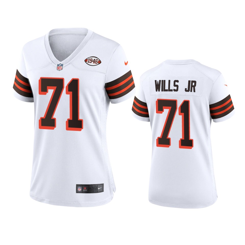 Women Browns #71 Jedrick Wills Jr. Nike 1946 Collection Alternate Game Limited NFL Jersey - White Women Browns #71 Jedrick Wills Jr. Nike 1946 Collection Alternate Game Limited NFL Jersey - White