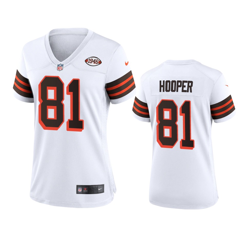 Women Browns #81 Austin Hooper Nike 1946 Collection Alternate Game Limited NFL Jersey - White Women Browns #81 Austin Hooper Nike 1946 Collection Alternate Game Limited NFL Jersey - White