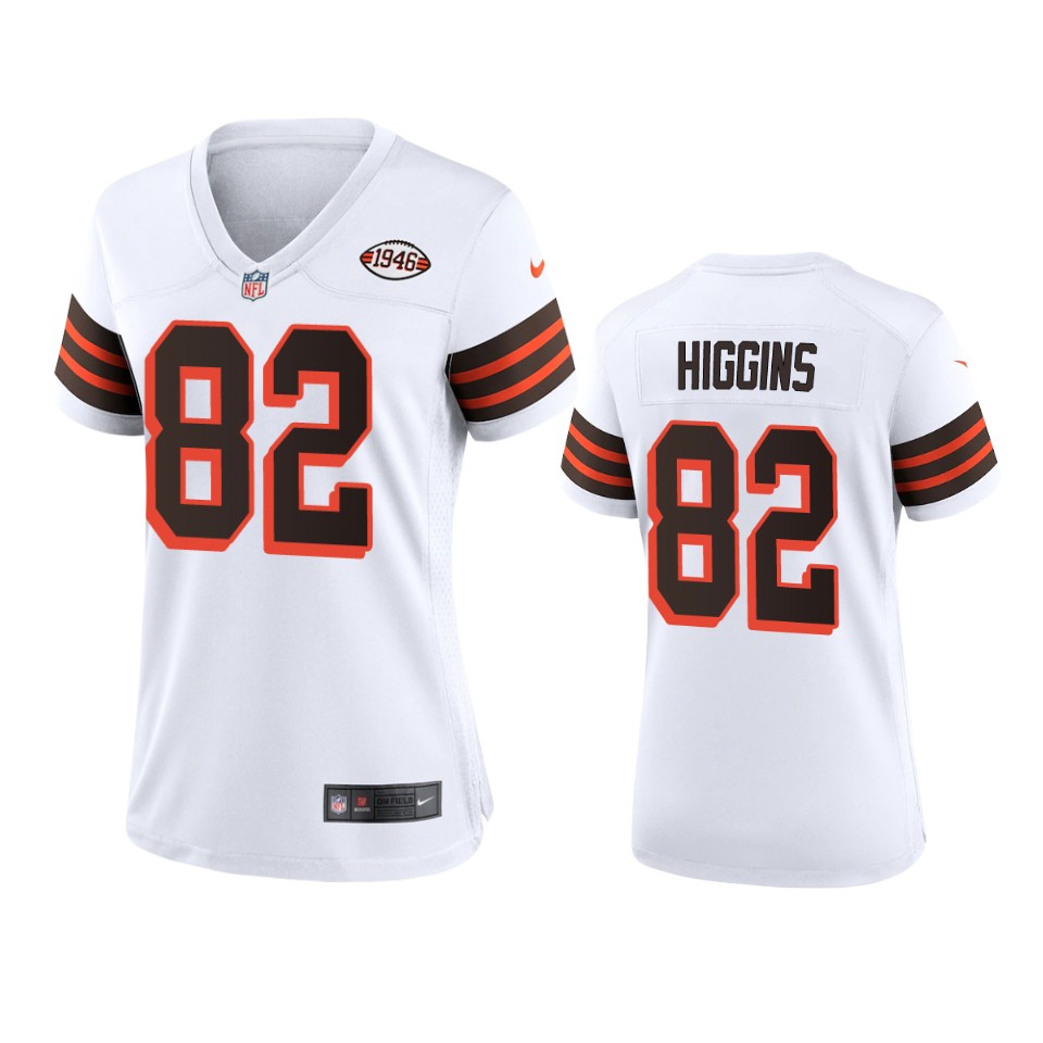 Women Browns #82 Rashard Higgins Nike 1946 Collection Alternate Game Limited NFL Jersey - White Women Browns #82 Rashard Higgins Nike 1946 Collection Alternate Game Limited NFL Jersey - White