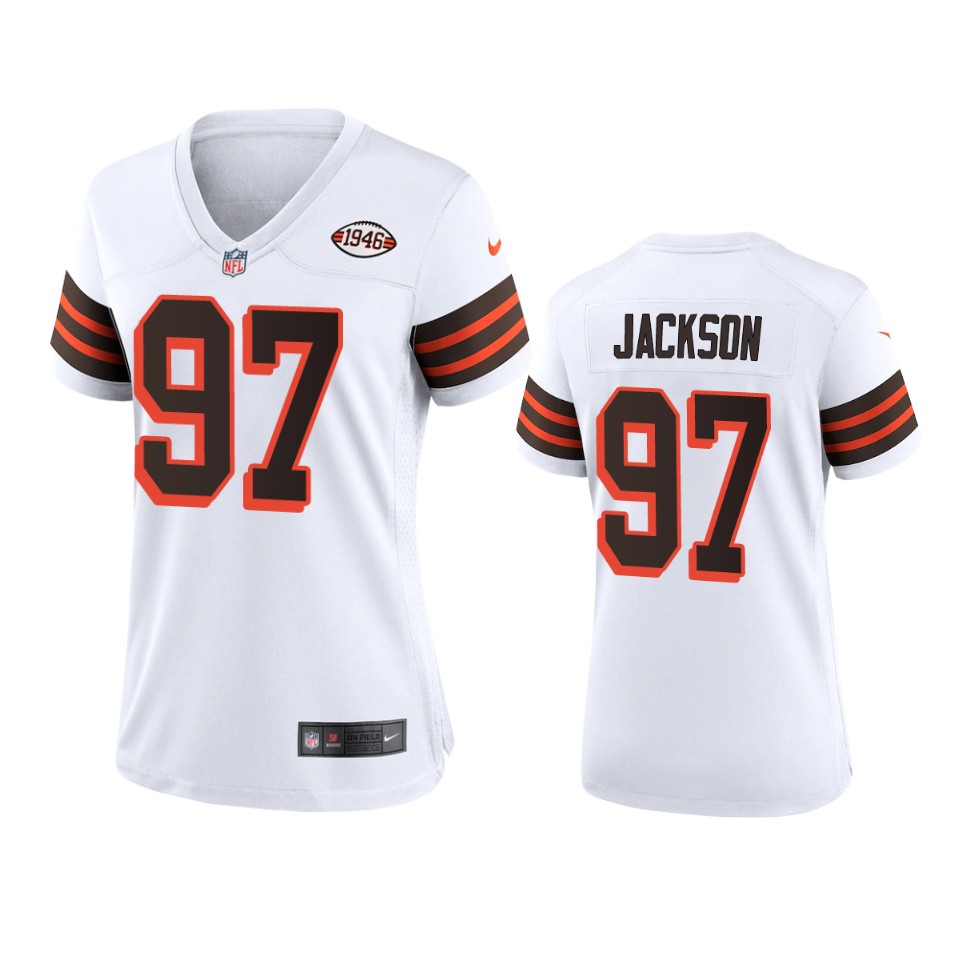 Women Browns #97 Malik Jackson Nike 1946 Collection Alternate Game Limited NFL Jersey - White Women Browns #97 Malik Jackson Nike 1946 Collection Alternate Game Limited NFL Jersey - White