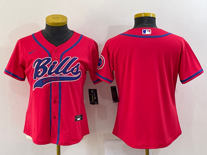Women Buffalo Bills Blank Red With Patch Cool Base Stitched Baseball Jersey Women Buffalo Bills Blank Red With Patch Cool Base Stitched Baseball Jersey