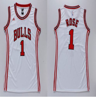 Women Bulls #1 Derrick Rose White Dress Stitched NBA Jersey Women Bulls #1 Derrick Rose White Dress Stitched NBA Jersey