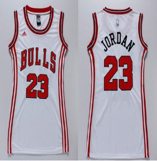 Women Bulls #23 Michael Jordan White Dress Stitched NBA Jersey Women Bulls #23 Michael Jordan White Dress Stitched NBA Jersey