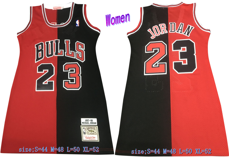 Women Bulls 23 Michael Jordan Split Black Red Women 1997-98 Hardwood Classics Mesh Jersey Women Bulls 23 Michael Jordan Split Black Red Women 1997-98 Hardwood Classics Mesh Jersey