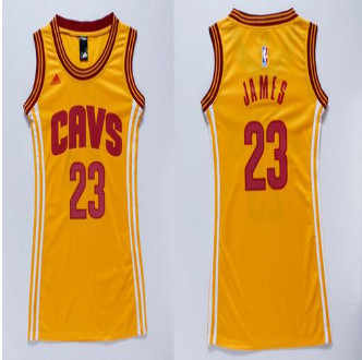 Women Cavaliers #23 LeBron James Gold Dress Stitched NBA Jersey