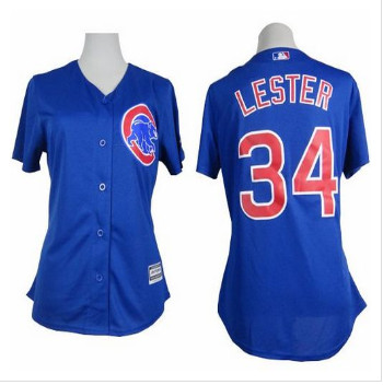 Women Cubs #34 Jon Lester Blue Alternate Stitched Baseball Jersey