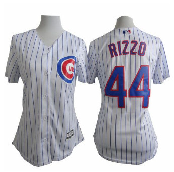 Women Cubs #44 Anthony Rizzo White(Blue Strip) Fashion Stitched Baseball Jersey