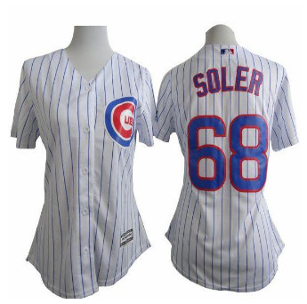 Women Cubs #68 Jorge Soler White(Blue Strip) Fashion Stitched Baseball Jersey