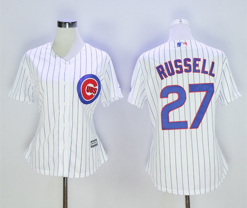 Women Cubs 27 Addison Russell White Women Cool Base Jersey
