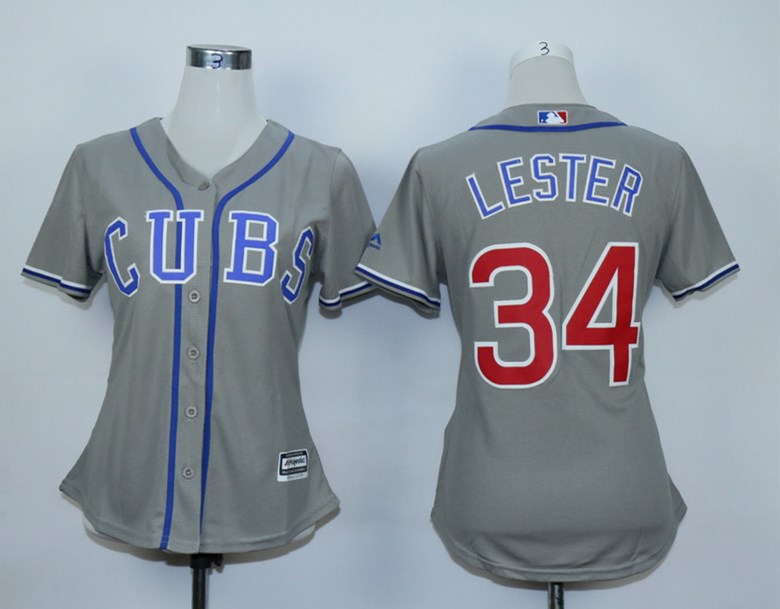 Women Cubs 34 Jon Lester Gray Women Cool Base Jersey