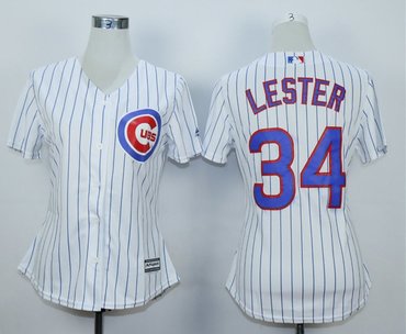 Women Cubs 34 Jon Lester White Women Cool Base Jersey