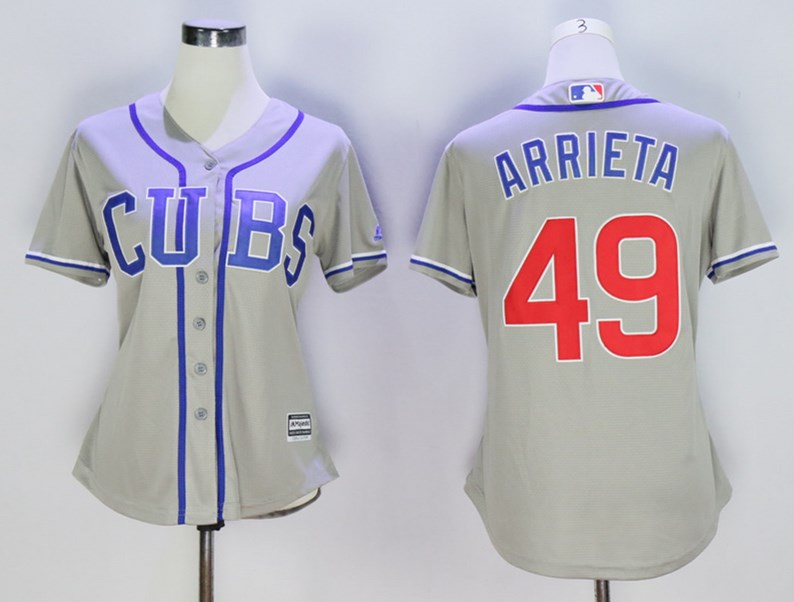 Women Cubs 49 Jake Arrieta Gray Women Cool Base Jersey