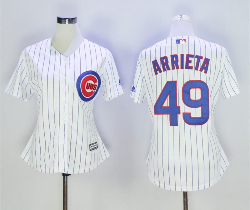 Women Cubs 49 Jake Arrieta White Women Cool Base Jersey
