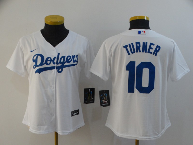 Women Dodgers 10 Justin Turner White Women 2020 Nike Cool Base Jersey